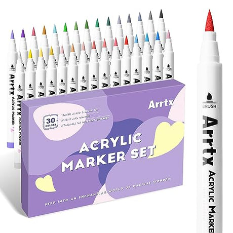 Arrtx 30 Colors Acrylic Paint Pens for Rock Painting, Extra Fine Tip Paint Markers for Rock Painting, Ceramic, Glass, Canvas, Mug, Wood, Easter Egg, Arrtx