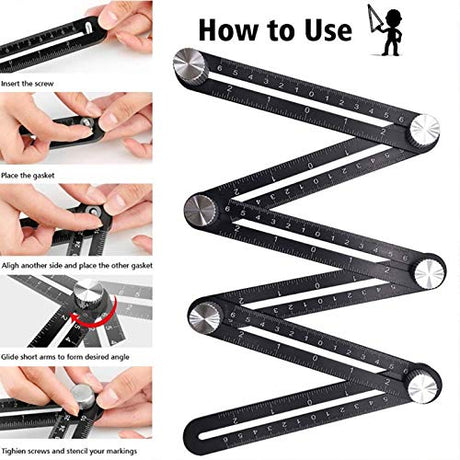 Multi Angle Measuring Ruler, 12-Sides Ruler Hole Locator Aluminum Alloy Universal Multi Angle Measuring Ruler Protractors, Adjustable Floor Tile Zeromall