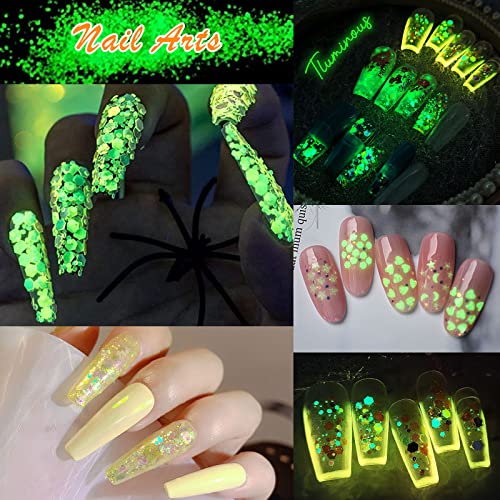 Glow in The Dark Glitter, SEISSO 12 Bottles Luminous Glitter with UV Flashlight Set, 10g/Bottle Chunky Glitter Powder for Resin Arts Crafts, Body SEISSO