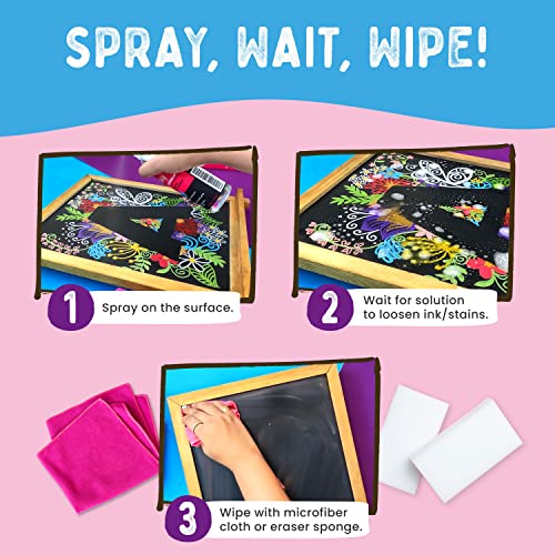 Chalkola Natural Chalkboard Cleaner Spray & Eraser Kit for Liquid Chalk Markers - Suitable for Whiteboard, Blackboard and Dry Erase Boards - Comes Chalkola