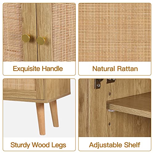 Anmytek Rattan Cabinet, 44" H Tall Sideboard Storage Cabinet with Crafted Rattan Front, Entryway Shoe Cabinet Wood 2 Door Accent Cabinet with Anmytek