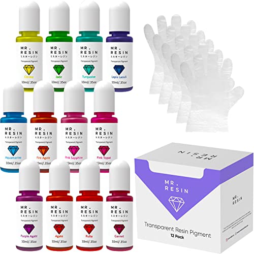 MR. RESIN Transparent Pigment Set- 12 Colors for Epoxy & UV Resin,Resin Coloring, Resin Jewelry Making - Concentrated UV Resin Colorant for Art,