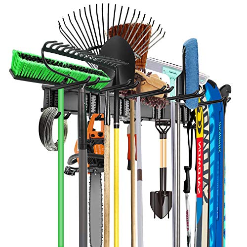 WALMANN Wall Mount Tool Organizer, Mop and Broom Holder, Garage Storage Rack, Heavy Duty Garden Tool Storage Organization System, Holds Up to 300lbs - WoodArtSupply