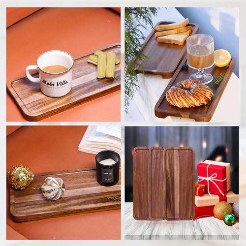 Wood Serving Tray Wooden Platter - 14x6 inch Rustic Wood Party Platters Kitchen Platter Shallow Tray Wooden Narrow Tray With Lip Wood Serving Platter NICEPRING