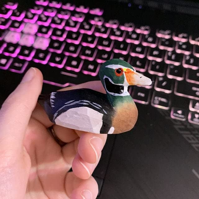 Selsela Wood Duck Drake Figurine - Wooden Miniature Bird Statue Handmade Carving Home Decor Decoration Decoy Small Animals Selsela
