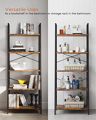 5 tier bookshelf storage rack purchases rustic brown industrial storage