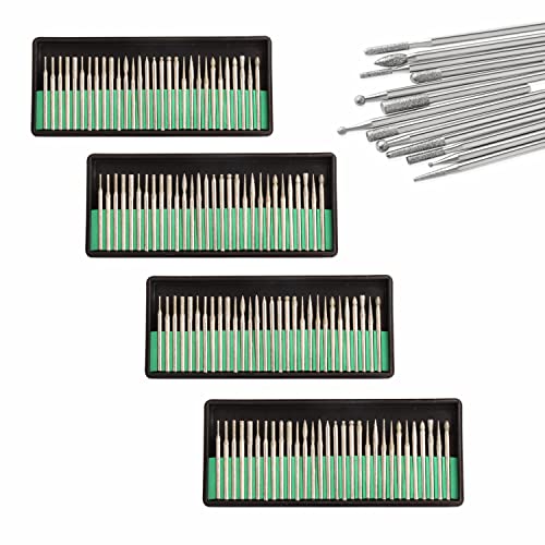 Diamond Burr Bits,MIKILIKIEN Drill Kit for Rotary Tool Metal Woodworking Router Grinding Engraving Carving- 1/8"(3mm) Shank Pack of 120Pcs/ 4Sets MIKILIKIEN