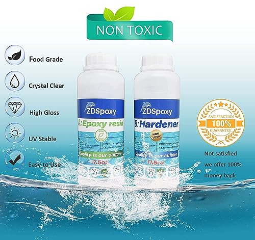 Zdspoxy Crystal Clear Epoxy Resin, Food Safe Resin for Bar Table Top, Wood, Art, Craft, Jewelry, Super Gloss Resin for Casting, Coating, Non Toxic - WoodArtSupply