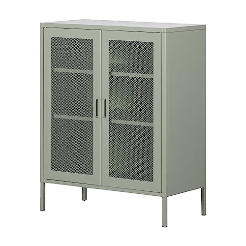 South Shore Eddison Metal Mesh 2-Door Storage Cabinet, Sage Green - WoodArtSupply