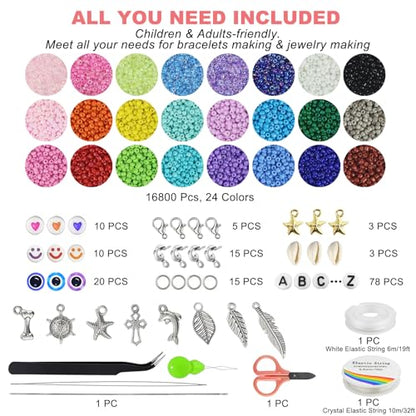 Redtwo 17000pcs 2mm Glass Seed Beads for Jewelry Making Kit, Small Beads Friendship Bracelets Making Kits, Tiny Waist Beads Kit with Letter Beads,