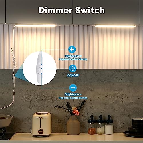 Litever Plug-in Under Cabinet Lighting Kit with Adapter, Dimmer, 2 pcs 12 Inch USB LED Light Strips. Dimmable Linkable for Kitchen Counter, Litever