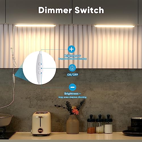 Litever Plug-in Under Cabinet Lighting Kit with Adapter, Dimmer, 2 pcs 12 Inch USB LED Light Strips. Dimmable Linkable for Kitchen Counter, - WoodArtSupply