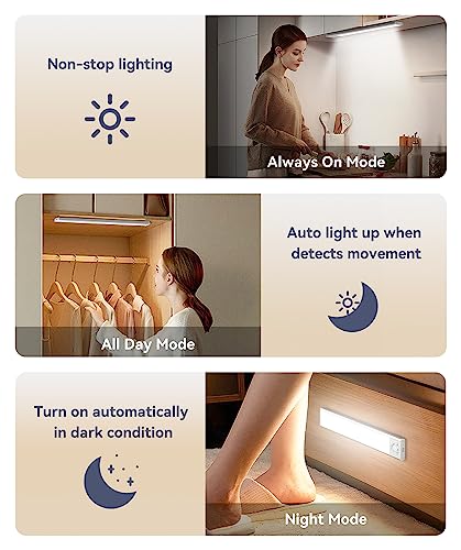 DiDiSky Under Cabinet Lights, 3200mAh Rechargeable Battery Operated Motion Sensor Light Indoor, 60LED Under Cabinet Lighting, Wireless Closet Lights - WoodArtSupply