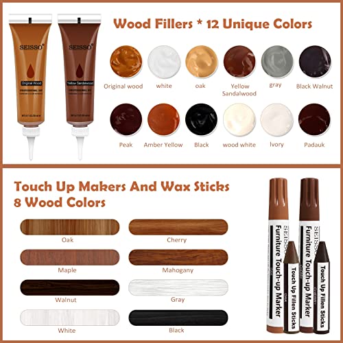 DEWEL Wood Furniture Repair Kit, New Upgrade Wood Fillers, Furniture Touch Up Markers, Wax Sticks, Wood Putty with Beeswax for Cracks, Wood Hole, - WoodArtSupply