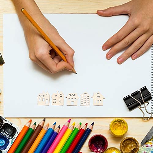 ABOOFAN Crafts Woodsy Decor Unfinished Wood Cutouts House Shaped Wooden Discs Slices Embellishments Party Decorations for Holiday Crafts DIY Projects ABOOFAN