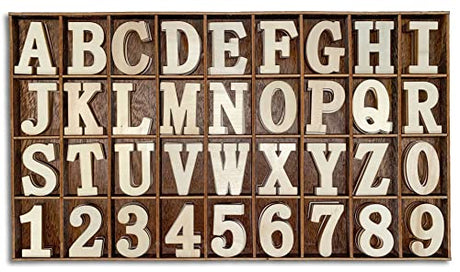 180 Pieces 1-3/4 Inch (1.75") Wooden Letters Wooden Numbers with Rustic Divider,Bold Font Unfinished Wood Alphabet A-Z and Numbers 0-9 Gifts Set for Cregugua