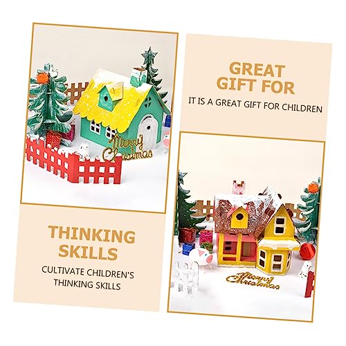 Toyvian 5 Sets Christmas Cookie House 3D Gingerbread House Cardboard City House Unfinished Xmas House Xmas Homemade Hut Wooden Christmas Village Toyvian