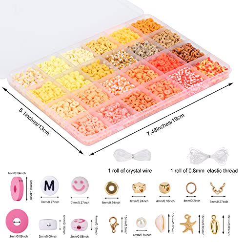 QUEFE 12600pcs, 84 Colors Clay Beads Kit for Bracelet Making, Heishi Beads  Flat Round Polymer Clay Spacer Beads with Pendant Charms Kit and Letter