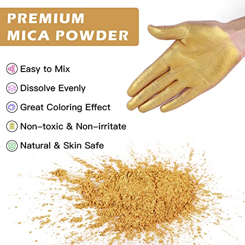 HTVRONT Gold Mica Powder for Epoxy Resin - 3.5 oz (100g) Nature Epoxy Resin Pigment Powder, Non-Toxic & Easy to Mix Mica Powder for Candle Making, - WoodArtSupply