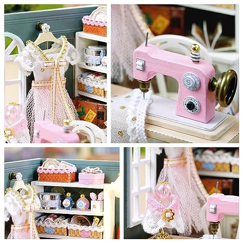 Kisoy Dollhouse Miniature with Furniture Kit, DIY 3D Wooden DIY House Kit with Dust Cover,Handmade Tiny House Toys for Teens Adults Gift (Beatific Kisoy