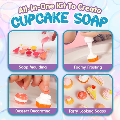 Playz Yummy Cupcake Soap & Bubbles DIY Science Kit - Fun STEM Gift for Age 8, 9, 10, 11, 12 Year Old Girls and Boys - Educational Arts and Crafts for - WoodArtSupply