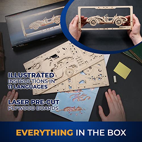UGEARS Roadster Models Kits to Build - Innovative 2.5D Puzzles Roadster Model Car Kits to Build for Adults - Classic Muscle Car Wooden Puzzles - Car UGEARS