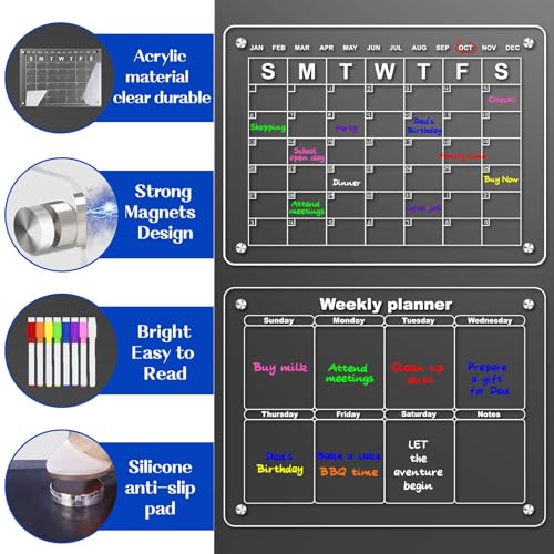 Acrylic Magnetic Dry Erase Calendar Board for Fridge, 16x12 Clear Monthly  Calendar Planner Board for Refrigerator, Reusable Portable Calendar