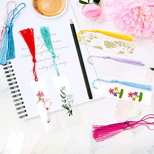 ZYNERY 60 Pcs Acrylic Bookmark Blanks, 30 Pcs Acrylic Bookmarks with 30 Pcs Tassels, Unfinished Transparent Bookmarks, Double Sided DIY Rectangle ZYNERY