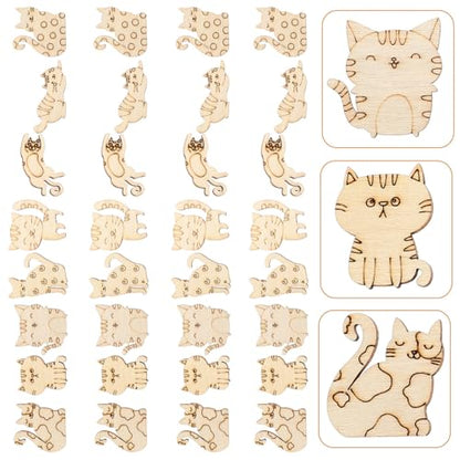 ibasenice 100pcs Wood Cat Cutouts Unfinished Wood Cat Shape Cutouts Blank Wood Cat Lover Pet Animal Door Hanger Wood Cat Ornament Slices for DIY