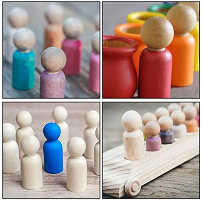HAKZEON 40 Pack 3-1/2 Inches Unfinished Wooden Peg Dolls, Decorative Wooden Peg Doll People, Wooden Peg Doll Body for Painting, DIY Craft Art
