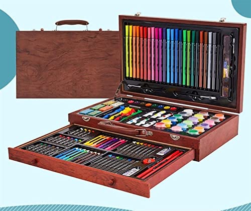 RMENST 130 Piece Art Set, Art Set in Portable Wooden Case, Crayons, Oil Pastels, Colored Pencils,Watercolor Cakes, Brushes, Art Supplies for Teens