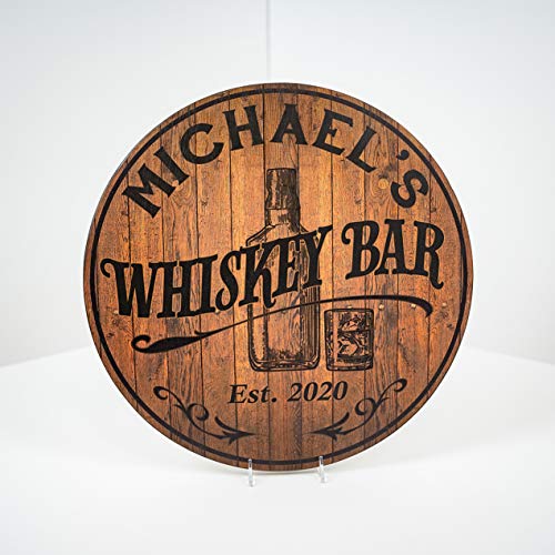 Personalized Whiskey Bar Sign 10" 14" 18" Round Wood Sign Bourbon Bar Accessories Bar Decor Gift B3-00140051001 Chico Creek Signs