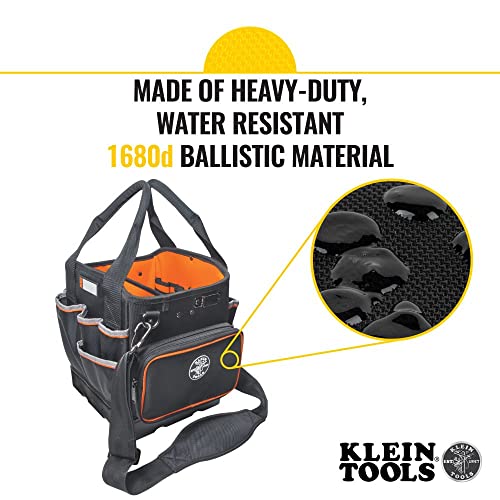 Klein Tools 5541610-14 Tool Bag with Shoulder Strap Has 40 Pockets for Tool Storage and Orange Interior - WoodArtSupply