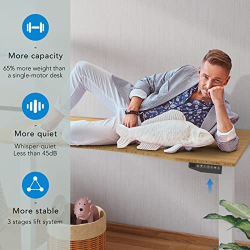 FLEXISPOT Pro Bamboo 3 Stages Dual Motor Electric Standing Desk 55x28 inch Whole-Piece Desk Board Height Adjustable Desk Electric Sit Stand Up Desk FLEXISPOT