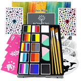 Bowitzki Professional Face Painting Kit For Kids Adults12 x 10gm Face Paint Set Stencil One Stroke Split Cakes Palette Non Toxic Rainbow Flora Bowitzki