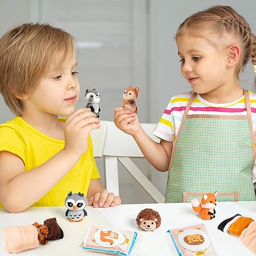 WATINC Set of 5 Woodland Wool Needle Felting Kit, Fox Owl Hedgehog Squirrel Raccoon Animal Doll Wool Felt Needle Felting Tools Foam Pad, DIY Needle WATINC