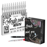 ARTISTRO 12 Acrylic White Paint Markers Medium Tip and 16 Acrylic Paint Pens Brush Tip, Bundle for Artists, Amateur Hobbyists and Painting Lovers… ARTISTRO