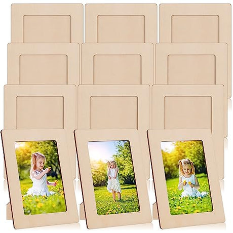 4 x 6 Picture Frames, 12 Pack Wooden Picture Frames, Small Picture Frame Unfinished Wood Photo Frames, Display Pictures Photo Frame Craft Frames Set WACAR