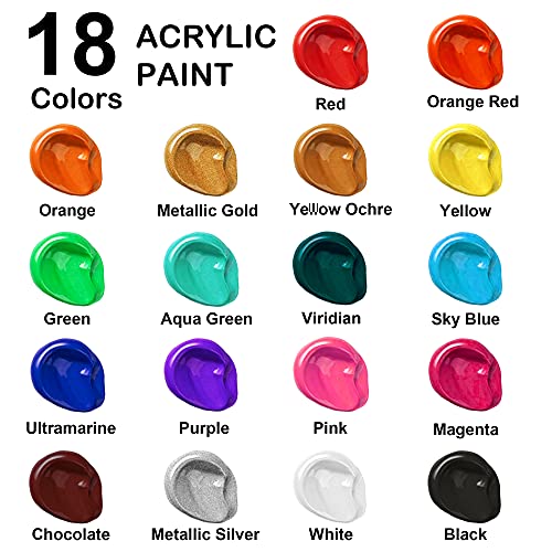 Shuttle Art Stretched Canvas and Acrylic Paint Bundle, Art Painting Supplies Set for 18 Colors Acrylic Paint Bottles (240ml/8.12oz) & 12 Pack Shuttle Art