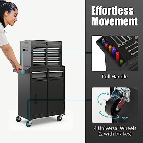 Goplus Tool Chest, 5-Drawer Rolling Tool Storage Cabinet with Detachable Top Tool Box, Liner, Universal Lockable Wheels, Adjustable Shelf, Locking Goplus