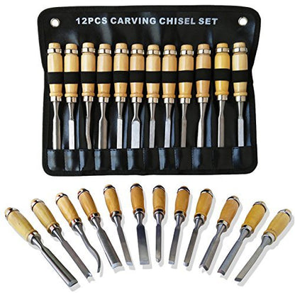 12pcs Wood Carving Hand Chisel Tool Carving Tools Woodworking Professional Gouges Set - WoodArtSupply