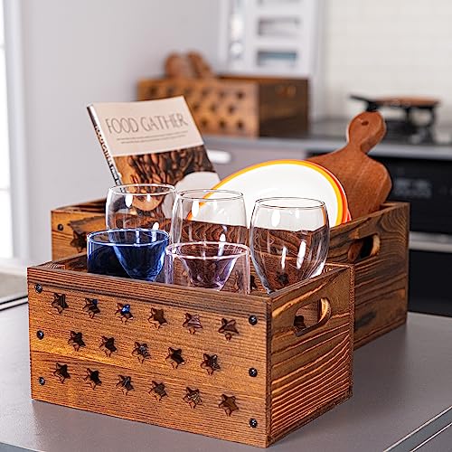 AONEHOME Set of 3 Decorative Nesting Wooden Crates with Handles, Wood Crates for Organizing Home and Kitchen, storage crates, Crates for Decoration, - WoodArtSupply