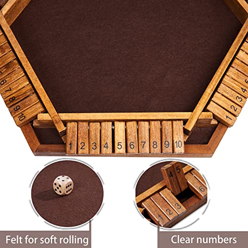 Vamslove Shut The Box Dice Game Wooden Board (L15 x W13) for 1 2 3 4 5 6 Player, 6 Sided 10 Numbers Math Games with 16 Dices for Kids - WoodArtSupply