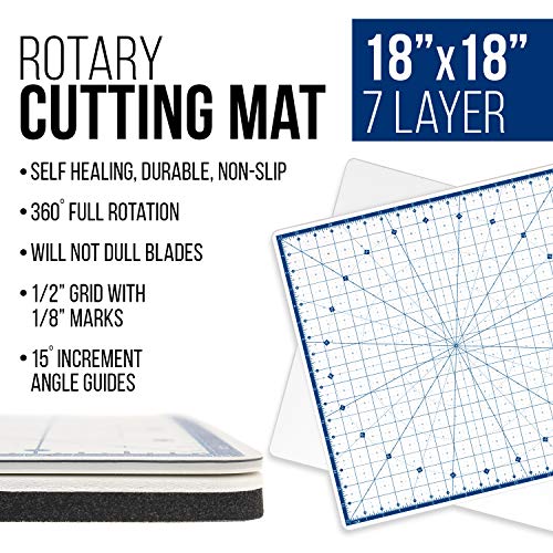 U.S. Art Supply 18" x 18" Rotary WHITE/BLUE High Contrast Professional Self Healing 7-Layer Durable Non-Slip Cutting Mat Great for Scrapbooking, - WoodArtSupply