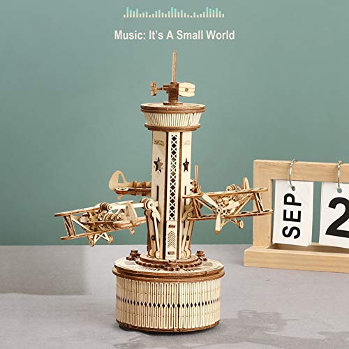 ROKR 3D Wooden Puzzles for Adults Mechanical Music Box-Airplane Tower, DIY Rotating Music Box Model Building Kits for Teens, DIY Crafts/Hobbies/Gifts - WoodArtSupply