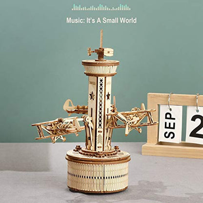 ROKR 3D Wooden Puzzles for Adults Mechanical Music Box-Airplane Tower, DIY Rotating Music Box Model Building Kits for Teens, DIY Crafts/Hobbies/Gifts - WoodArtSupply