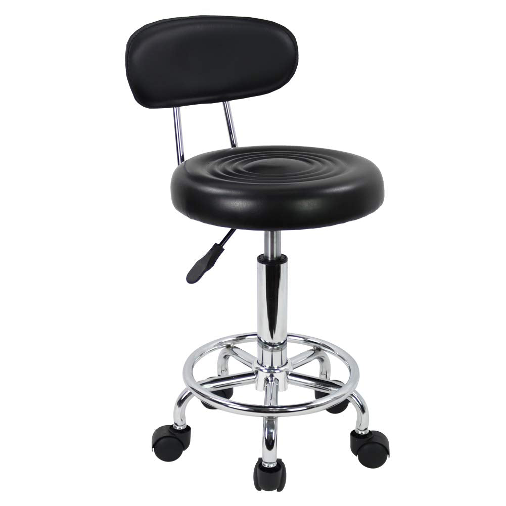 KKTONER PU Leather Modern Rolling Stool with Low Back Height Adjustable Work Salon Drafting Swivel Task Chair with Footrest (Black) - WoodArtSupply