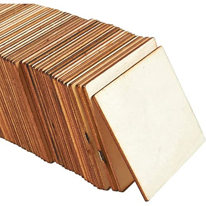 60 Pack Unfinished Wood Pieces 3x3 Inch, Blank Wooden Squares for Crafts, Cutout Tiles for DIY Coasters, Painting, Engraving