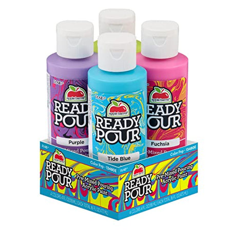Apple Barrel Color Pop Pre-Mixed Set, Set of 4 Fluid Ready Pour Paints Perfect for DIY Arts and Crafts Projects, 13480E Apple Barrel