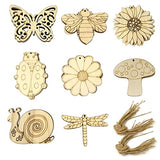 Honbay 40PCS Unfinished Spring Wooden Cutouts Wood Butterfly Sunflower Beetle Flower Dragonfly Mushroom Bee Snail Slices for DIY Crafts Home HONBAY